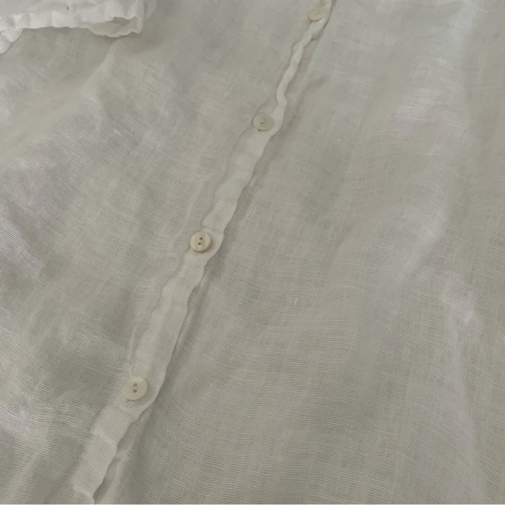 FLAX Large 100% Linen Long sleeve Shirt roll tab sleeve - Picture 6 of 9